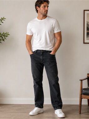 Departed Kona Slim Straight Jeans Men’s 36x30 Black Dark Wash 5 Pocket Denim